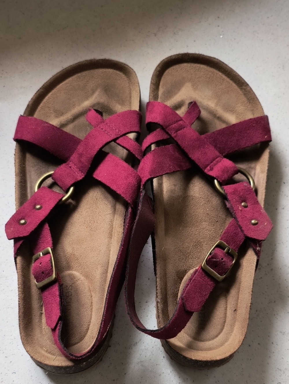 Maurices Burgundy Suede Crisscross Buckle Sandals